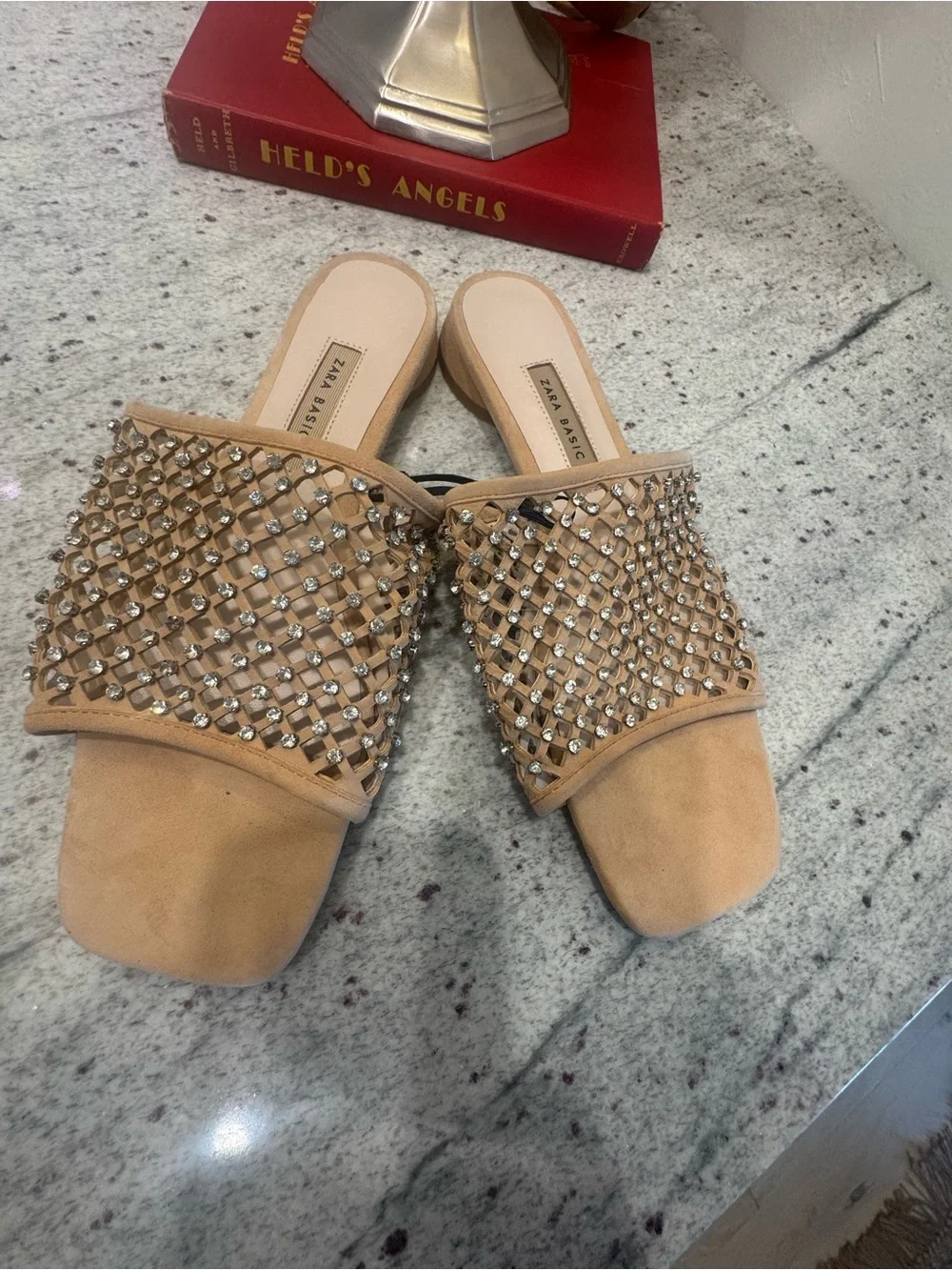 NWT Zara Beige Embellished Slide Sandals - Picture 2 of 7